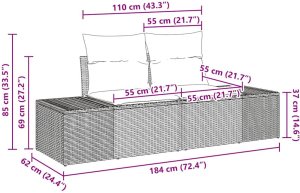 vidaXL Sofa 6 pcs Czarny 294 x 62 x 69 cm polirattan 9