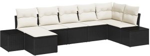 vidaXL Zestaw Sof na Ogród z poduszką 7 pcs Czarny Rattan PE 2