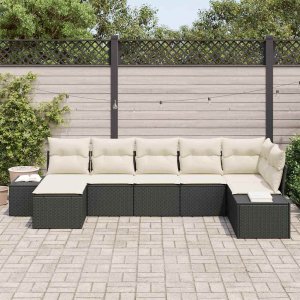 vidaXL Zestaw Sof na Ogród z poduszką 7 pcs Czarny Rattan PE 3