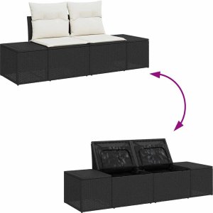 vidaXL Zestaw Sof na Ogród z poduszką 7 pcs Czarny Rattan PE 10