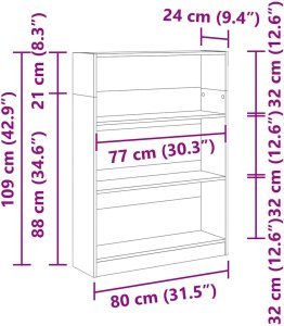 vidaXL Półka na książki Czarny dąb 80 x 24 x 109 cm Płyta wiórowa 8