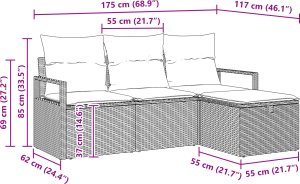 Zestaw 4-częściowy sof ogrodowych vidaXL z poduszkami Jasnoszary Polirattan 2