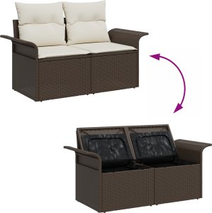 Zestaw 8-częściowy Kanap Ogrodowych z Poduszkami Brązowy Rattan Poliester 6