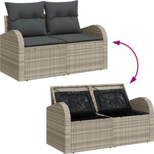 vidaXL 6-częściowy zestaw sofy ogrodowej z poduszkami jasnoszary polirattan 3