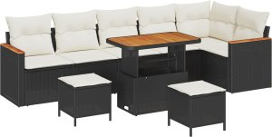 Zestaw 9-elementowy sof ogrodowych z poduszkami Czarny Poli Rattan Akacja 2