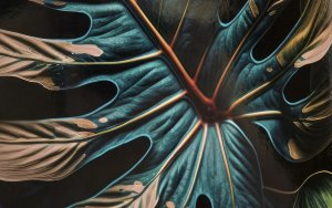 Taca dekoracyjna 38x38x4,5 cm Liść niebiesko-złota 172026 7