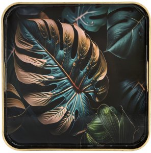 Taca dekoracyjna 35x35x4 cm Liść niebiesko-złota 172026 3