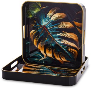 Taca dekoracyjna 35x35x4 cm Liść niebiesko-złota 172026 10