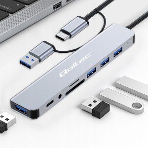 HUB USB Qoltec 1x SD 1x USB-C 1x TF  + 4x USB-A 2.0 3.0 (53794) 2