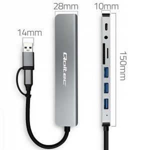 HUB USB Qoltec 1x SD 1x USB-C 1x TF  + 4x USB-A 2.0 3.0 (53794) 4