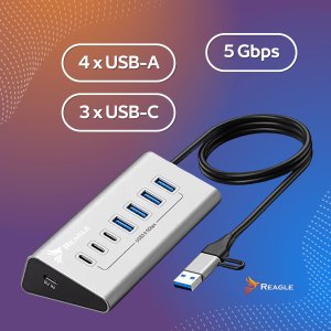 HUB USB AKTYWNY 7 PORTÓW USB 3.2 ROZDZIELACZ ROZGAŁĘŹNIK 7w1 USB-C DO 36W REAGLE 3