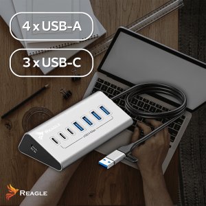 HUB USB AKTYWNY 7 PORTÓW USB 3.2 ROZDZIELACZ ROZGAŁĘŹNIK 7w1 USB-C DO 36W REAGLE 4