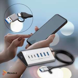 HUB USB AKTYWNY 7 PORTÓW USB 3.2 ROZDZIELACZ ROZGAŁĘŹNIK 7w1 USB-C DO 36W REAGLE 6