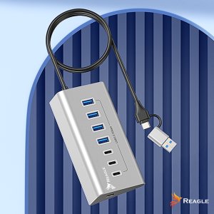 HUB USB AKTYWNY 7 PORTÓW USB 3.2 ROZDZIELACZ ROZGAŁĘŹNIK 7w1 USB-C DO 36W REAGLE 8