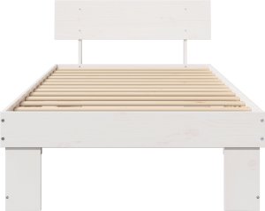 vidaXL Ramka łóżka Z zagłówkiem Biały 90 x 190 cm Lite drewno sosnowe 2