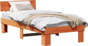 vidaXL Ramka łóżka Woskowy brąz 100 x 200 cm Lite drewno sosnowe 2