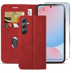 ETUI Z KLAPKĄ do Samsung A56 5G Zamykane Magnetyczne Skórzane Czarne Szkło 2