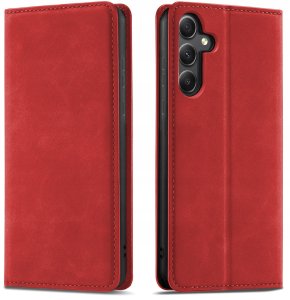 ETUI Z KLAPKĄ do Samsung A56 5G Zamykane Magnetyczne Skórzane Czarne Szkło 4