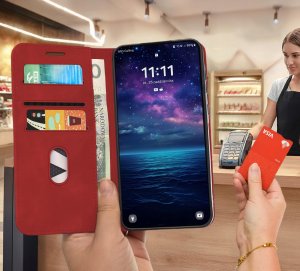 ETUI Z KLAPKĄ do Samsung A56 5G Zamykane Magnetyczne Skórzane Czarne Szkło 5