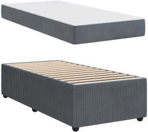 vidaXL Rama łóżka z materacem Inny ciemno szary 100 x 200 cm Aksamit 6