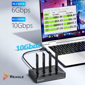 ADAPTER KIESZEŃ NA 4x DYSKI SSD NVME PCIe 2w1 SATA NGFF M.2 CZYTNIK USB 3.2 REAGLE 6