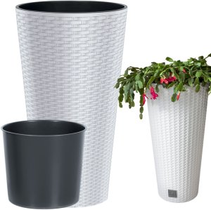 Doniczka okrągła ratanowa 30cm Donica wysoka + wkład dystansowy 2