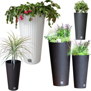 Doniczka okrągła ratanowa 30cm Donica wysoka + wkład dystansowy 6