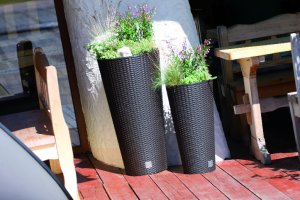 Doniczka okrągła ratanowa 30cm Donica wysoka + wkład dystansowy 10