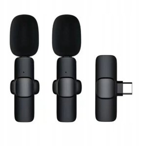 Mikrofon krawatowy bezprzewodowy Typ C podwójny (2 w zestawie) K1 czarny 7