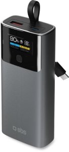 Powerbank SBS 10000mAh PD 20W z wyświetlaczem LCD i wbudowanym kablem USB-C - szary 1