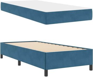 vidaXL Ramka łóżka Inny Ciemnoniebieski i biały 90 x 190 cm Aksamit 5