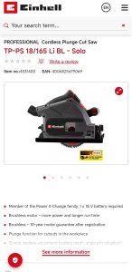 EINHELL PILARKO-ZAGŁĘBIARKA TP-PS 18/165 Li BL 1