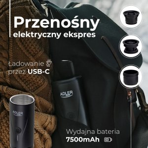 Ekspres na kapsułki Adler Przenośny elektryczny ekspres ciśnieniowy do kawy - 20 bar - USB  (AD 4400) 19