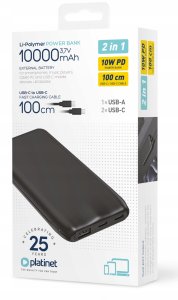 PLATINET POWER BANK 10000 mAh 3,7V 37Wh 12W 2x USB-C 1x USB-A BLACK [46031] 11