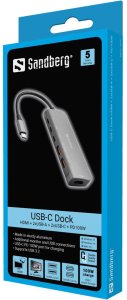 SANDBERG USB-C Dock HDMI + 2xUSB-A + 2xUSB-C + PD100W 3