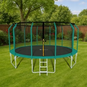 Trampolina ogrodowa dla dzieci 374cm z siatką zewnętrzną i drabinką 5