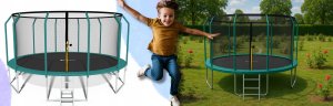 Trampolina ogrodowa dla dzieci 374cm z siatką zewnętrzną i drabinką 7