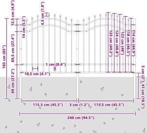 vidaXL Ogrodzenie Ogrodowe Szary 165 cm Stal Malowana Proszkowo 5