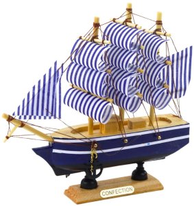 Model Kolekcjonerski Dekoracyjny Statek Żaglowiec Biało-Niebieski 16x15cm 2