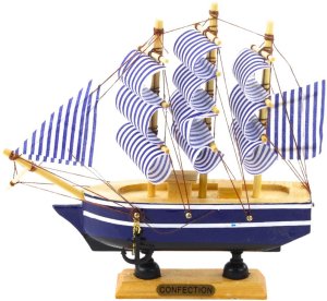 Model Kolekcjonerski Dekoracyjny Statek Żaglowiec Biało-Niebieski 16x15cm 3