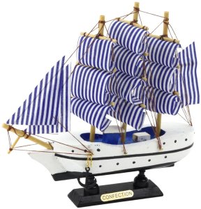 Model Kolekcjonerski Dekoracyjny Statek Żaglowiec Biało-Niebieski 18x17cm 2