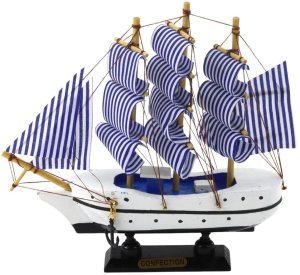 Model Kolekcjonerski Dekoracyjny Statek Żaglowiec Biało-Niebieski 18x17cm 3