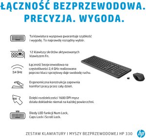 HP HP 330, Zestaw klawiatur z mysz� optyczn� bezprzewodow�, AA, SK, ergonomiczna, nano odbiornik USB rodzaj 2.4 [GHz], bezprzewodo 3