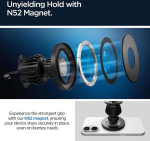 UCHWYT SAMOCHODOWY MAGSAFE SPIGEN DO TELEFONU, na Kratkę, na Deskę, Srebrny 5