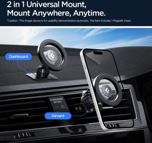 UCHWYT SAMOCHODOWY MAGSAFE SPIGEN DO TELEFONU, na Kratkę, na Deskę, Srebrny 8