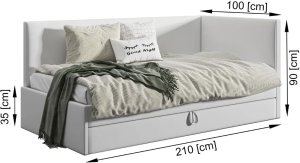 MKPOL Łóżko młodzieżowe AURA 2 90x200 granatowe z tapicerowanym panelem L i szufladą MKPOL 3