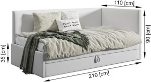 Łóżko młodzieżowe AURA 2 100x200 granatowe z tapicerowanym panelem L i szufladą MKPOL 3