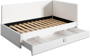 Łóżko młodzieżowe AURA 2 120x200 beżowe z tapicerowanym panelem L i szufladą MKPOL 4