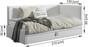 Łóżko młodzieżowe AURA 2 120x200 jasno szare z tapicerowanym panelem L i szufladą MKPOL 3