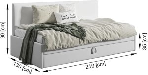 Łóżko młodzieżowe SORA 2 120x200 jasne szare z tapicerowanym panelem i szufladą MKPOL 3